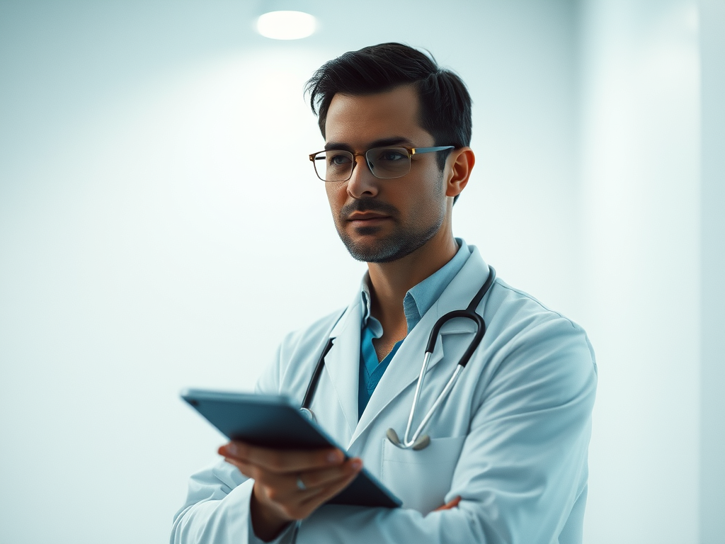 Ein Arzt, der sich fürsorglich um einen Patienten kümmert, medizinisches Reise-Thema